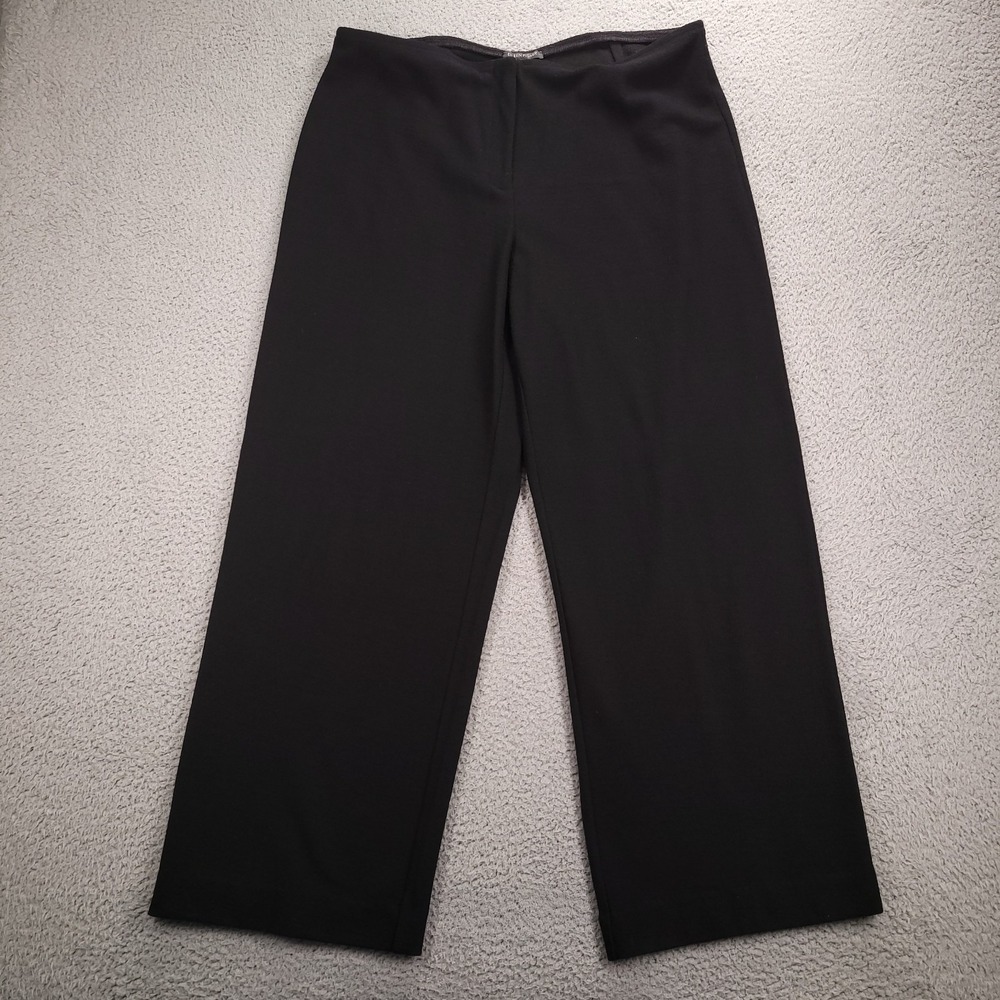 EILEEN FISHER Pants Size Large Wide Leg Black 100% Wool High Rise Pull On